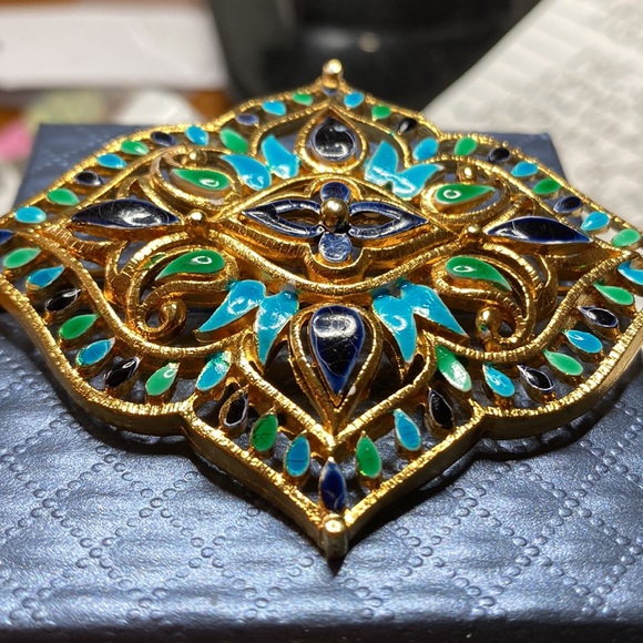 Vintage signed Vendome Enamel Gold Brooch - Picture 10 of 12